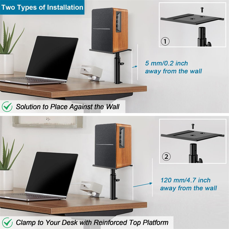 Set Of 2 Studio Monitor Stands Desk Clamp Desktop
