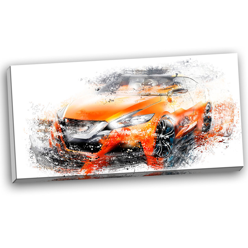 Orange rally voiture, impression sur toile tendue