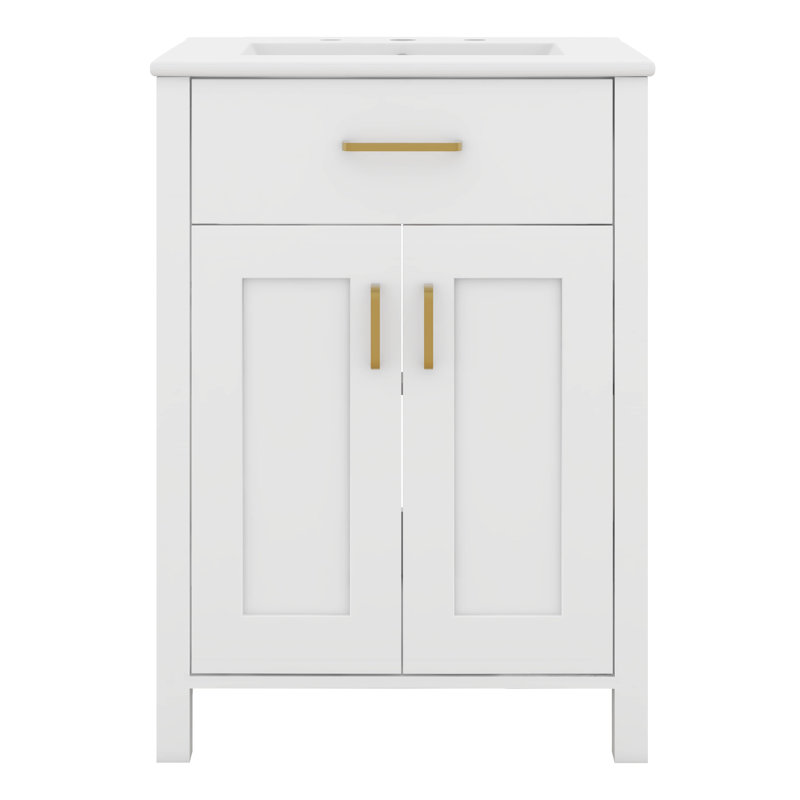 Meuble-lavabo 24 po avec lavabo, petite armoire avec 2 portes à fermeture en douceur, meuble-lavabo simple avec rangement