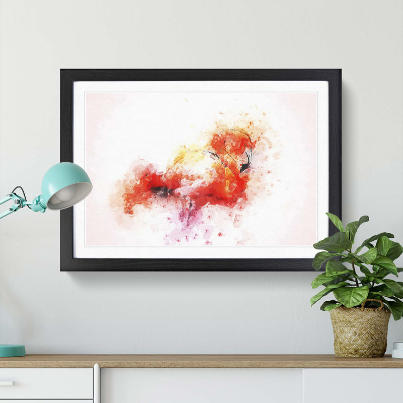 Lone Pink Flamingo in Abstract - Picture Frame Painting Print, Black Framed, 48cm H x 65cm W x 2cm D