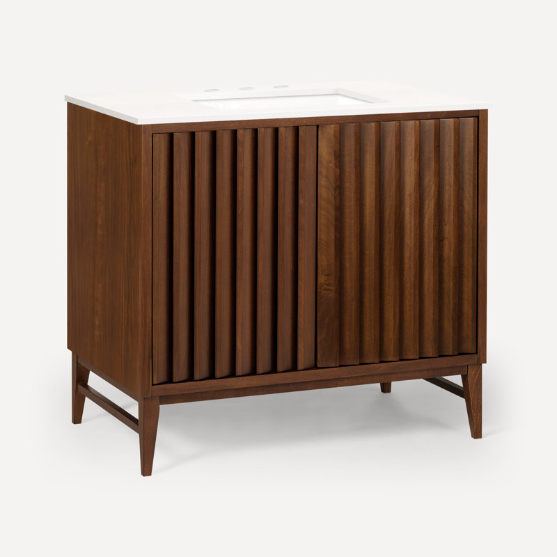 Sinca 36" Vanity With Quartz Stone Vanity Top, Walnut, Lyra, Single-Hole