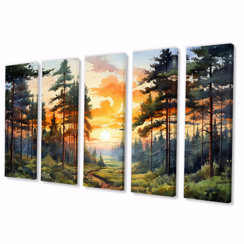«Pine Tree Sunset Glow I» sur toile, reproduction de 5 pièces