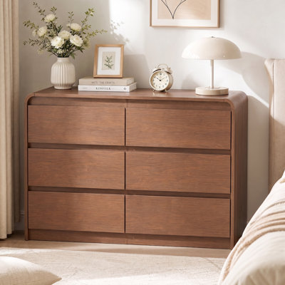 47" W 6-Drawer Double Dresser, Modern Wood Chest of Drawers with Rounded Curved Top, Wide Dresser Storage for Bedroom Living Room