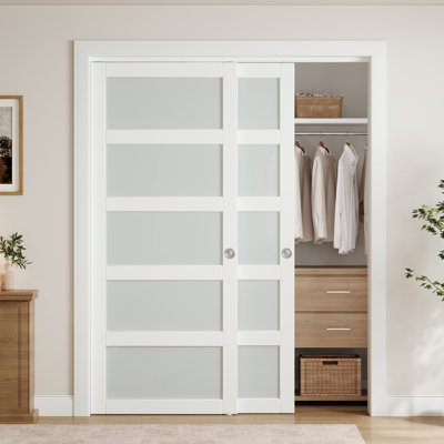 Portes de placard coulissantes en verre givré blanc 80 Lite 5 "80" avec trousse de quincaillerie d'installation