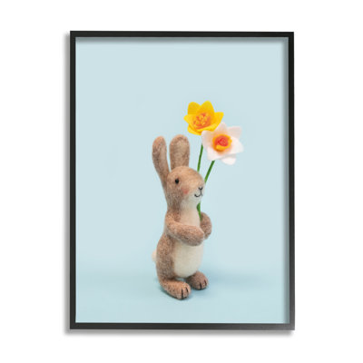 «Spring Bunny Floral Daffodils» encadré sur bois par Lemon & Sugar