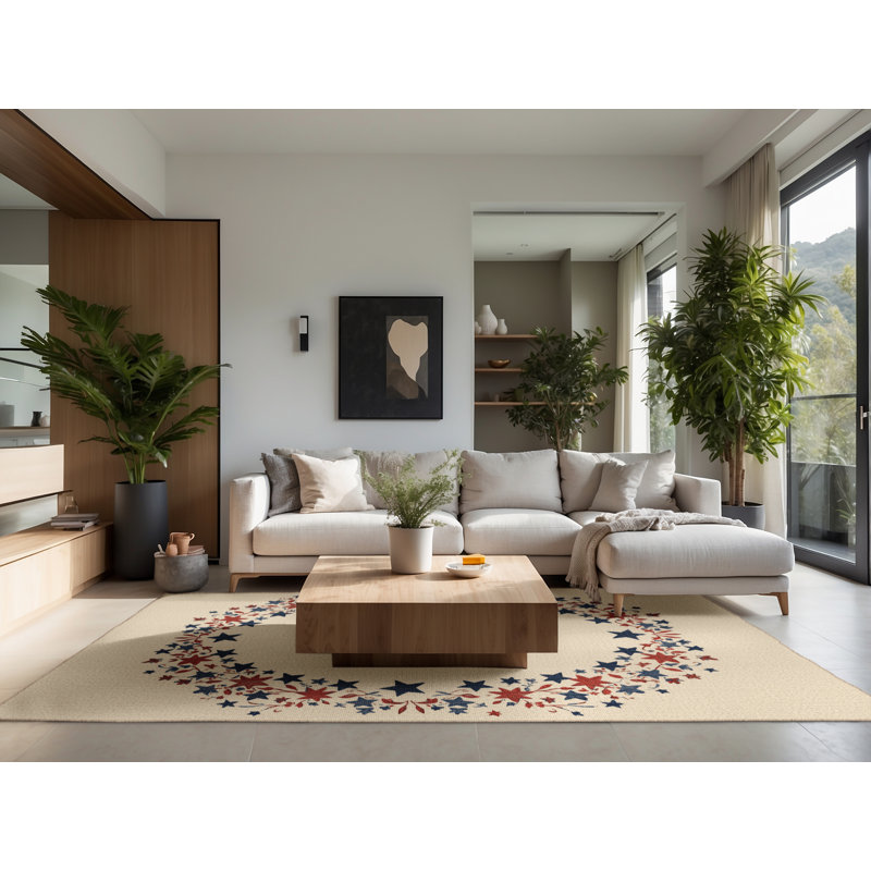 Soft Plush Ferree July 4Th Modern & Contemporary Abstract Area Rug in Beige – Beige Binding, 2x5