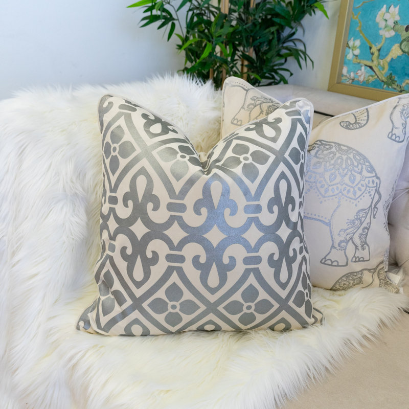 Geometric Velvet Throw Pillow, Ivory 