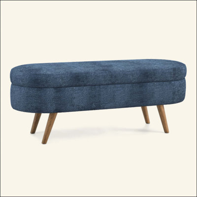 Oval Storage Ottoman Bench With Rubber Wood Legs, Fabric, Multi-Functional And Stylish For Modern Interiors