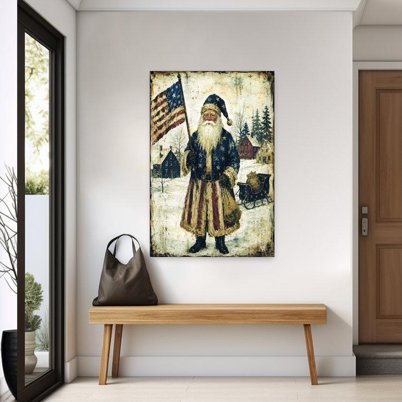 Freedom Santa Vintage Winter Wall Art Print 1 Piece Wrapped Canvas Wall Art, 152.4cm H x 101.6cm W