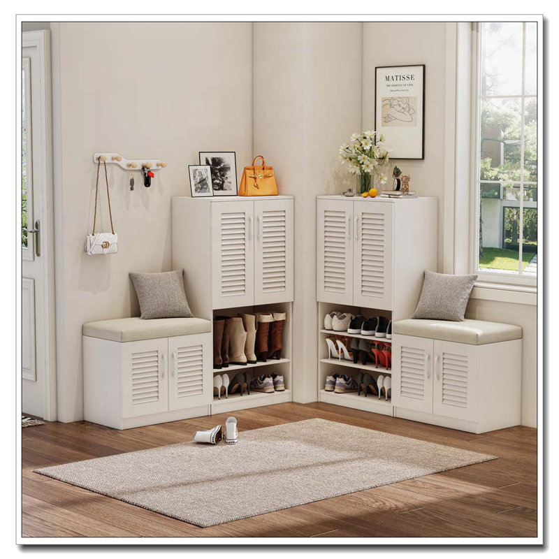 Banc de rangement pour chaussures, Blanc ancien