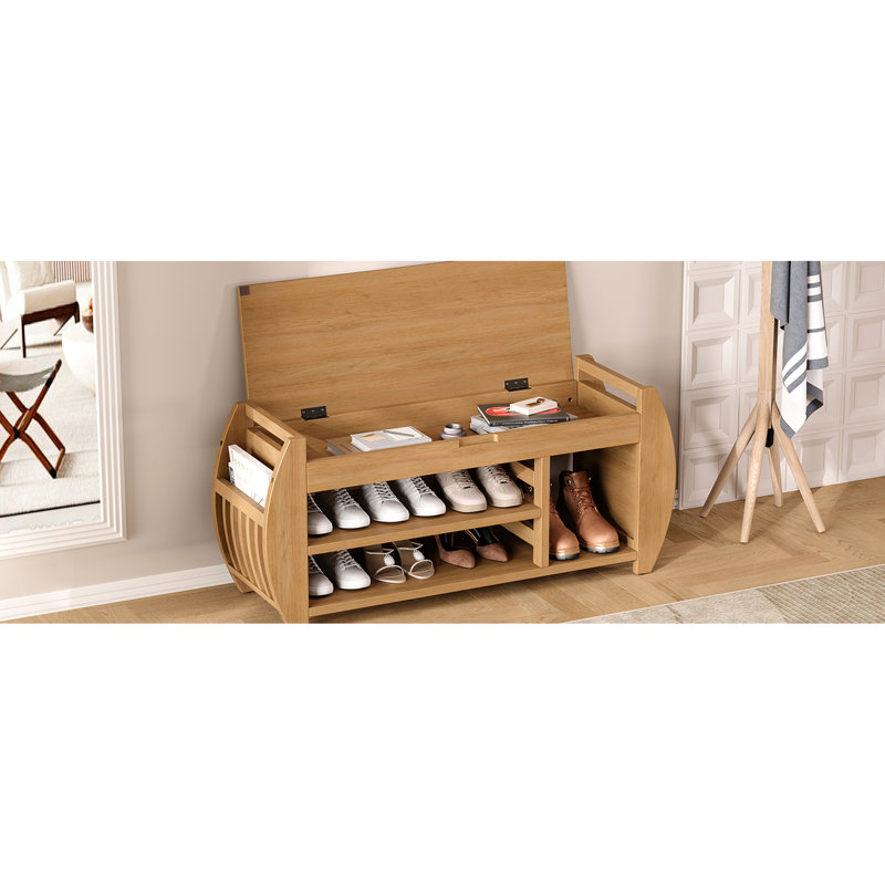 Banc rétro avec finition naturelle - Confortable et élégant et bois d'hévéa pour divers espaces de vie dans le rangement de décoration intérieure Conception moderne pour utilisation avec siège rembourré caché