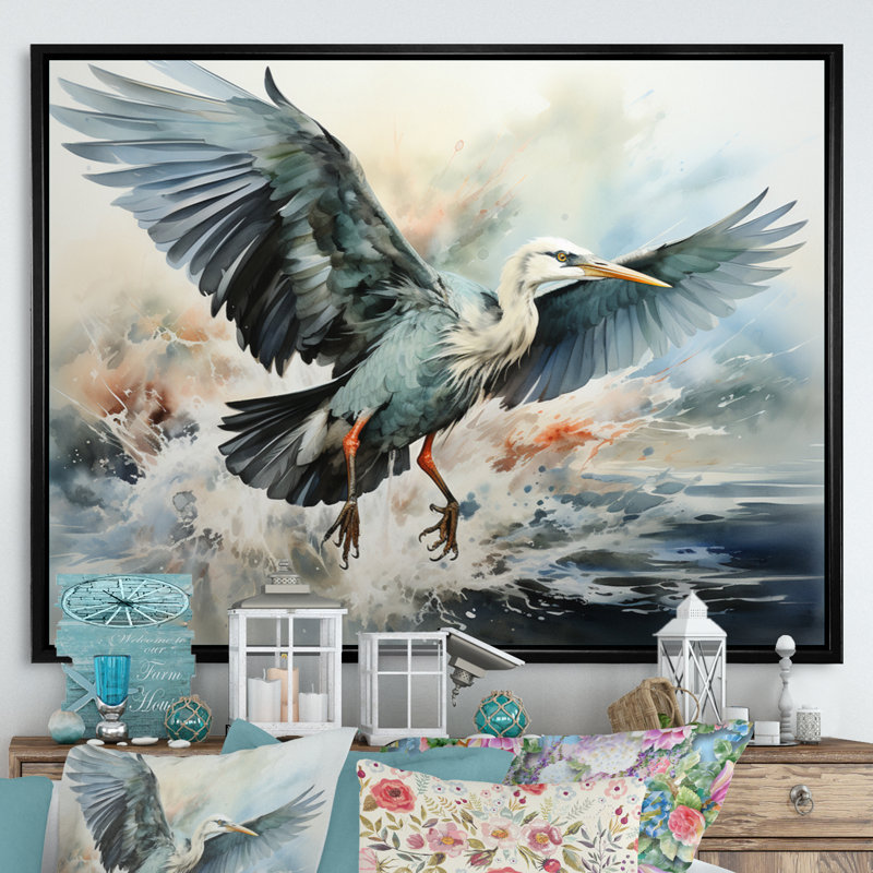 «Japon Art Cranes Flight II», reproductions d'art mural japonais, H 30 po x l 40 po x P 1,5 po, Cadre flottant noir