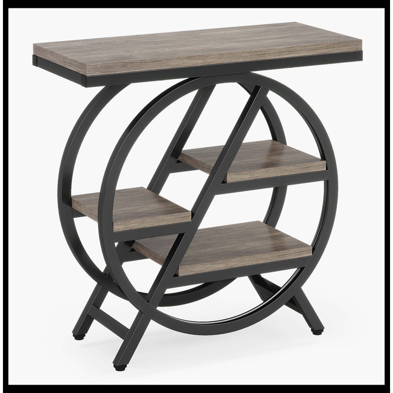 Table de bout à 4 niveaux, petite table d'appoint avec tablettes de rangement, Noir, Gris