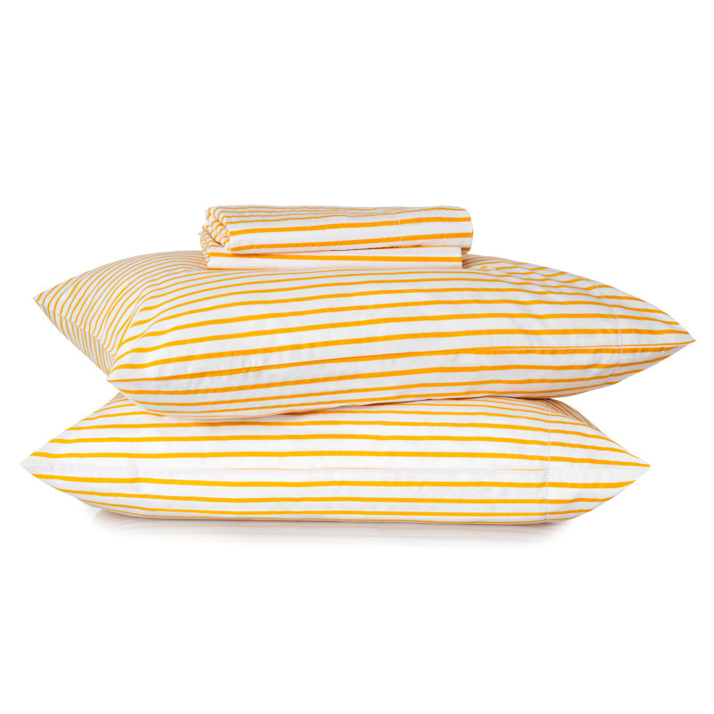 Ensemble de draps en percale 100% coton rayé à densité de tissage 200 Leo, Grand, Bambou