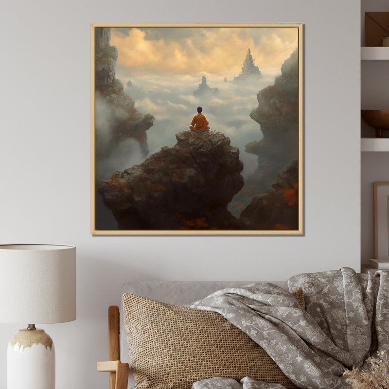 «Buddhist Monk Mindfulness Meditation», reproduction sur toile, Cadre naturel flottant, H 30 po x l 30 po