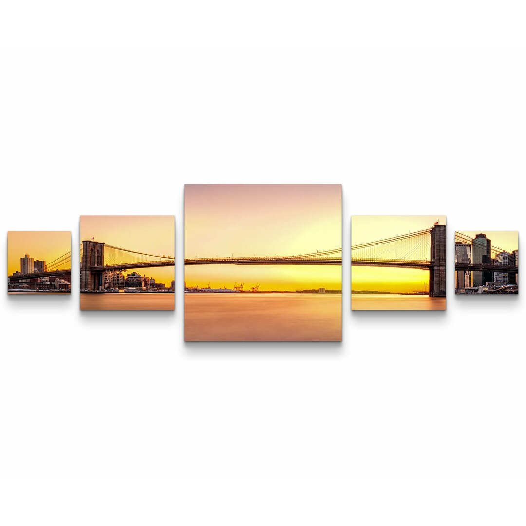 5-tlg. Leinwandbilder-Set Brooklyn Bridge bei Sonnenuntergang