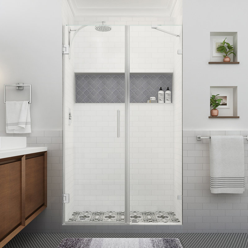 Nautis XL 52.25 - 53.25 in. W x 80 in. H Hinged Frameless Shower Door with Clear StarCast Glass, Stainless Steel