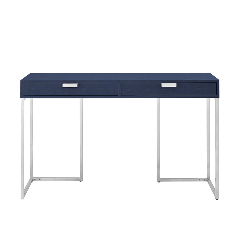 Console en faux chagrin Yadira, Bleu marine / chrome