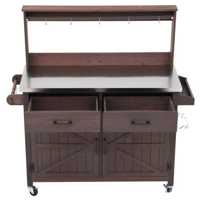 Îlot de cuisine extérieur avec tablette haute et armoire de rangement, chariot de barbecue avec roulettes verrouillables