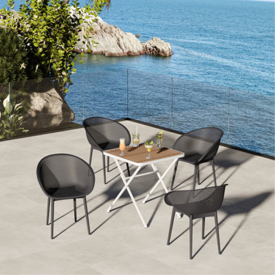 All-Weather 2 Warm Grey Modern Chairs And Multi-Functional Square Table - Pp Tabletop On Metal Legs  White, Khaki , Non-Slip Foot Pads, High-Grade Pp, , Breathable Mesh, Structure Shape