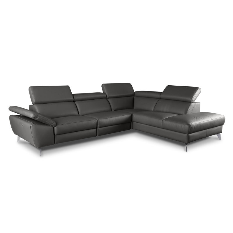 Canapé d'angle en cuir véritable La Crosse, Gris anthracite, Orienté à droite