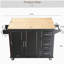 Îlot de cuisine avec chariot de cuisine, plateau en bois d'hévéa extensible, tablettes intérieures réglables pour divers ustensiles de cuisine, 3 grands tiroirs, porte-épices, porte-serviettes, nid d'abeille noir
