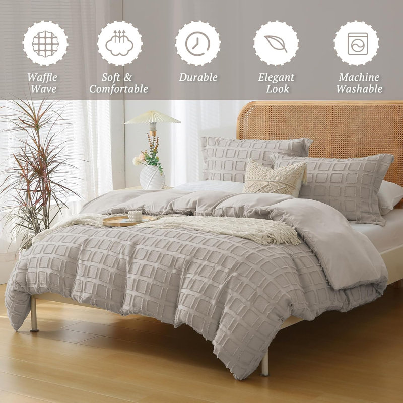 Modern Duvet Cover, Gray, Queen  Duvet Cover + 2 Standard Shams