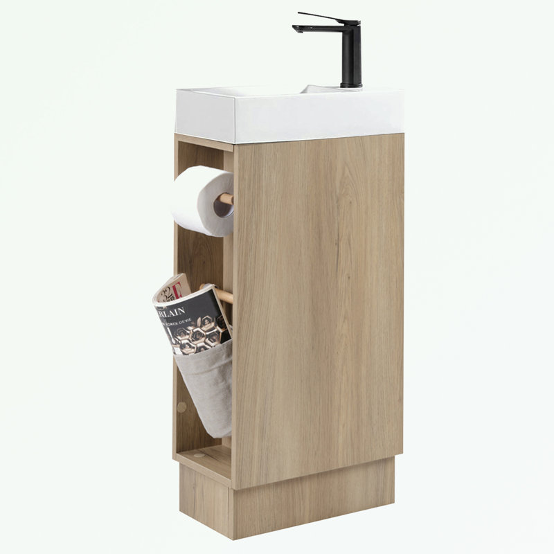 Lavabo de salle de bain avec deux porte-papier hygiénique, Bois de frêne naturel
