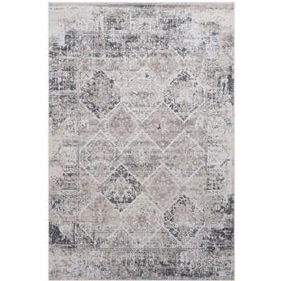Tapis 8 x 10 de Loom &, crème / anthracite, sans perte de teinture, tache, idéal pour le salon, la chambre à coucher, bureau crème / anthracite près de la salle à manger