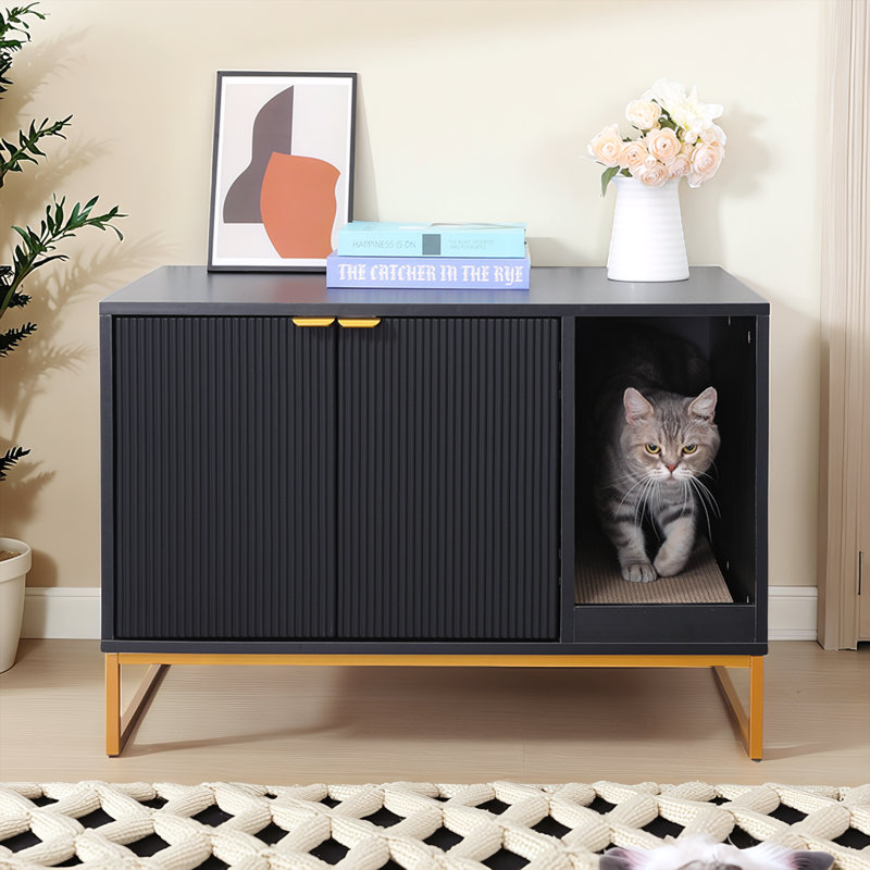 Enceinte de litière 32 po noire moderne, Noir