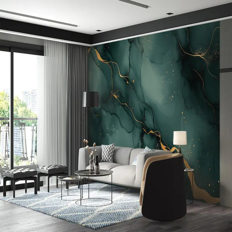 Papier peint en marbre Emerald Glow, L 204 po x l 114 po