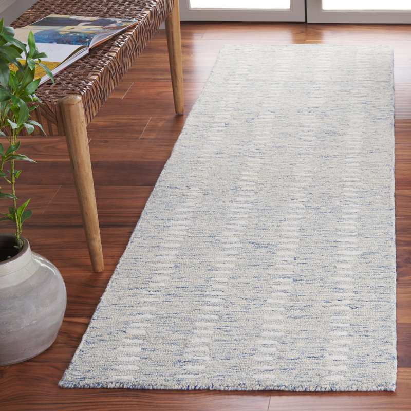 Vrooman Hand Tufted Wool/Chenil/Cotton Abstract Rug in Ivory/Blue, Runner 2'3" x 9"