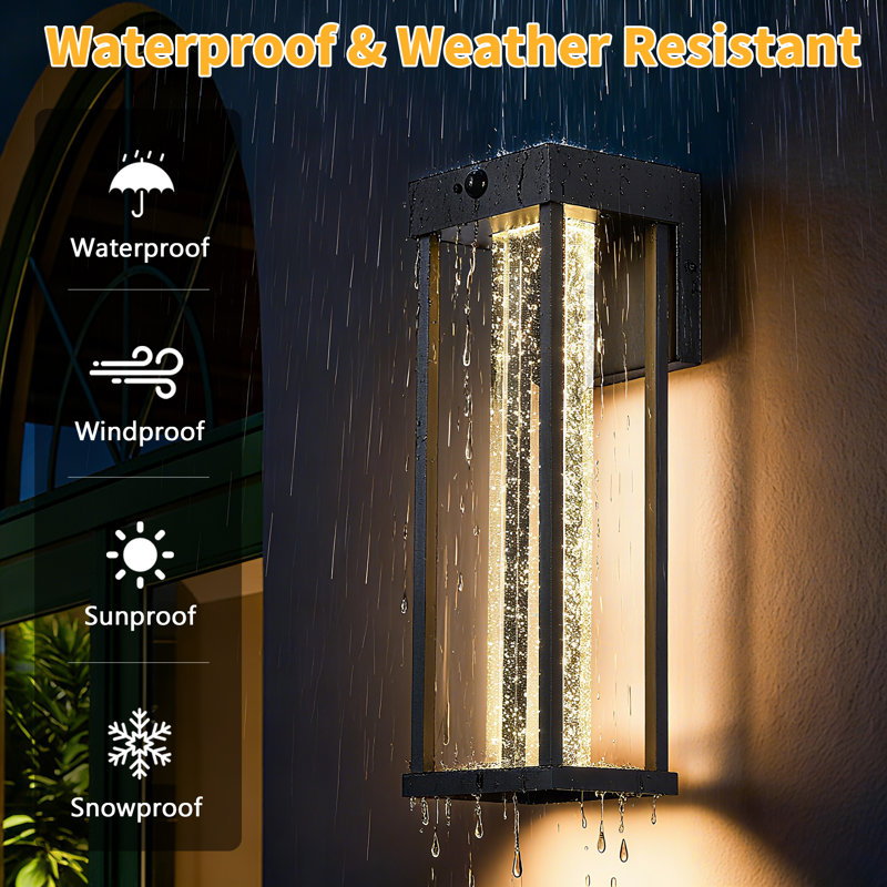 15" Crystal LED Outdoor Wall Sconce with Motion Sensor & Dusk to Dawn Function , 15" H x 5.2" W x 4.9" D