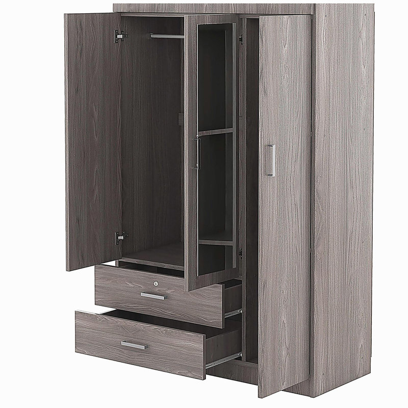 Armoire à miroir 3 portes avec tablettes, Marron foncé