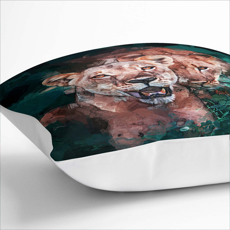 Lioness Duo Cushion with Filling, White, 40cm H x 40cm W x 15cm D