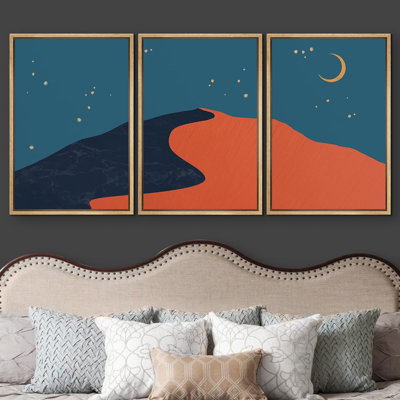 Abstract Mountain " Red Colour Block Desert Sand Dune Nature Wilderness Modern Art Southwest Decor Scenic " 3 - Pieces