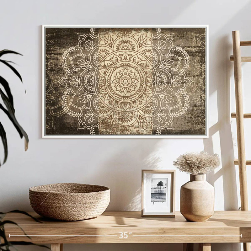 Mandala On Wood, 25" X 17", Floating Frame White