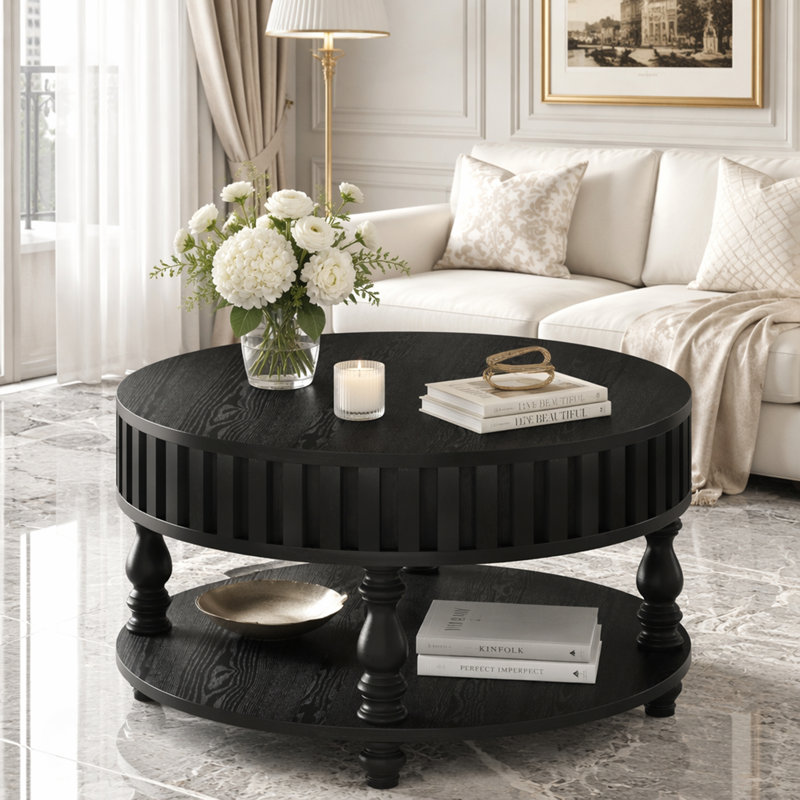 Table basse avec couvercle rabattable, Noir