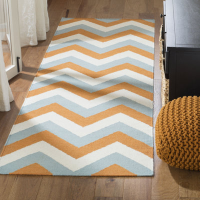 Tapis gris / orange en laine et coton tissé à la main Lily