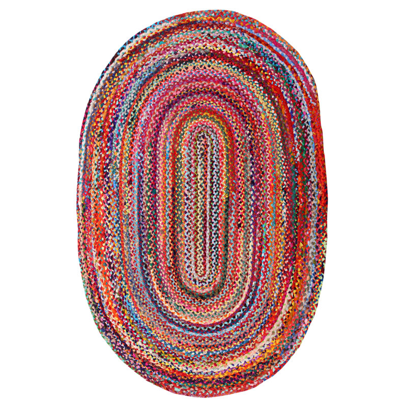 Lolita Striped Cotton Hand Woven Area Rug, Oval 60 x 90cm