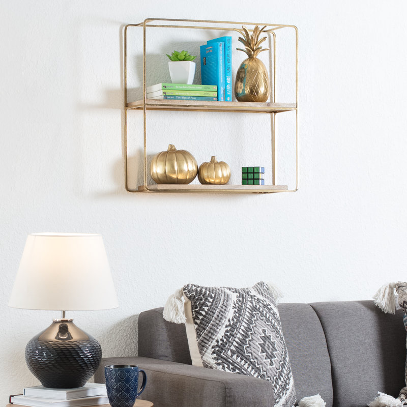 Aber 2 Piece Square Accent Shelf, Gold