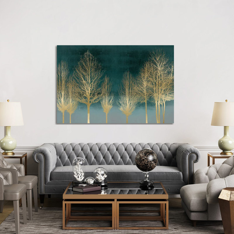 Gold Forest On Teal by Kate Bennett - Wrapped Canvas Painting, 152.5 cm H x 101.5 cm W