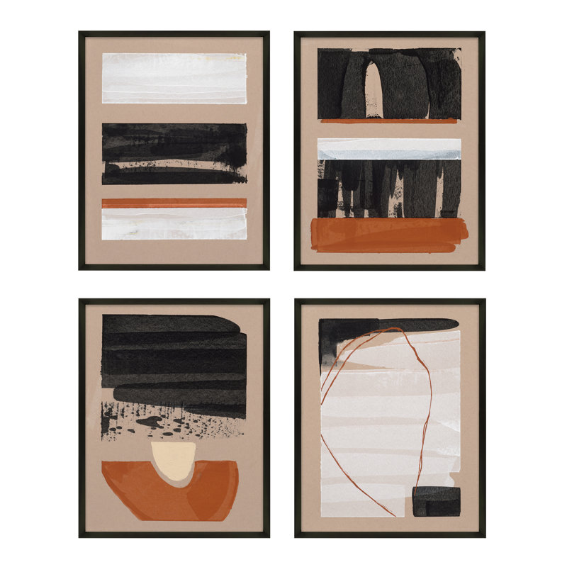 Chimira orange est le nouveau noir. Ensemble de 4 - ensemble de 4 reproductions de cadres photo, Cadre noir