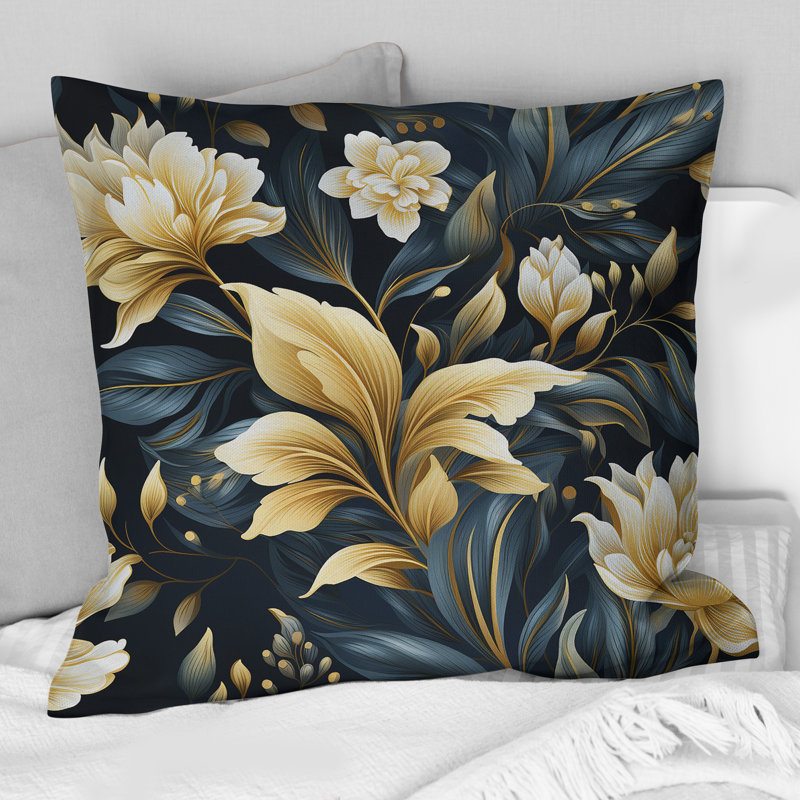Coussin décoratif beige et bleu Dahlia Retreat, H 16 po x l 16 po