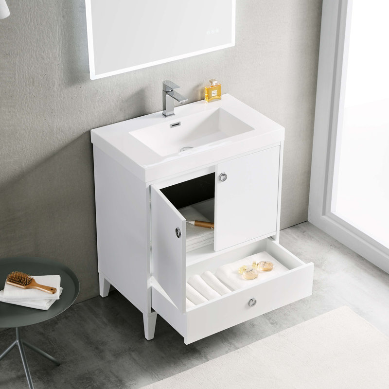 Ensemble de meuble-lavabo pour salle de bain simple 30 po imperméable design ergonomique Jez, Blanc mat