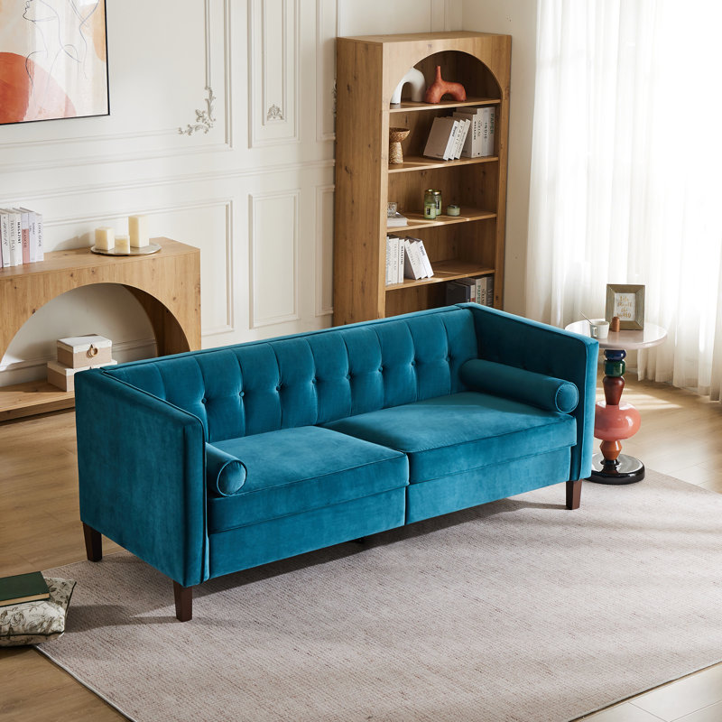 Canapé standard en velours 77 po, Bleu vert