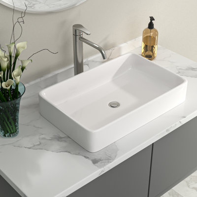 24" L x 16" W Bathroom Vessel Sink White Ceramic Bathroom Sink Rectangular Above Counter Bathroom Vanity Sink