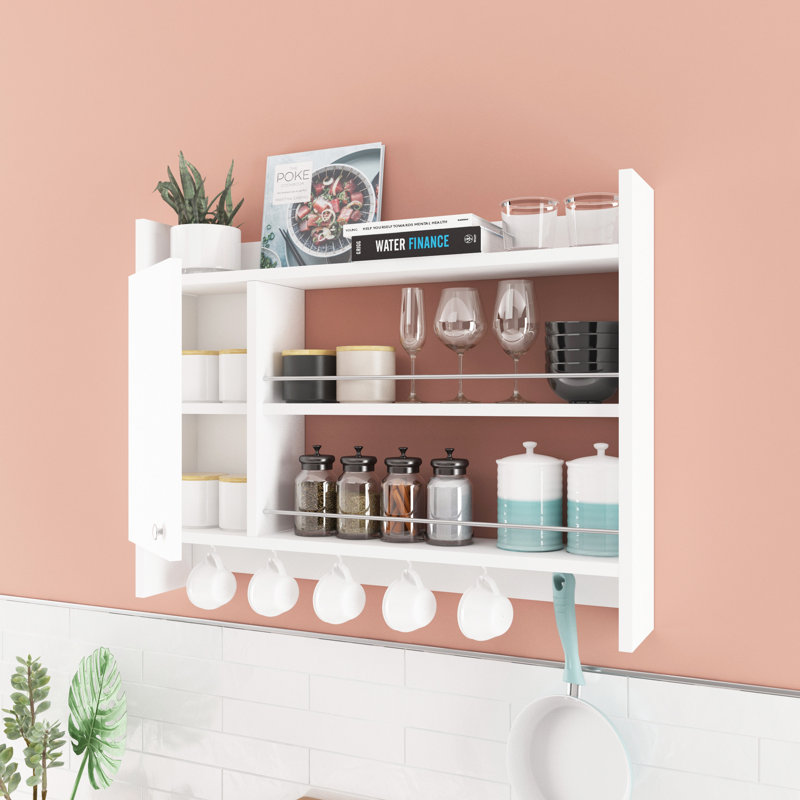 3 Piece Accent Shelf with Hooks, White