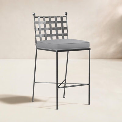 Lucier 44.02'' Wrought Iron Outdoor Bar Stool with Cushion
