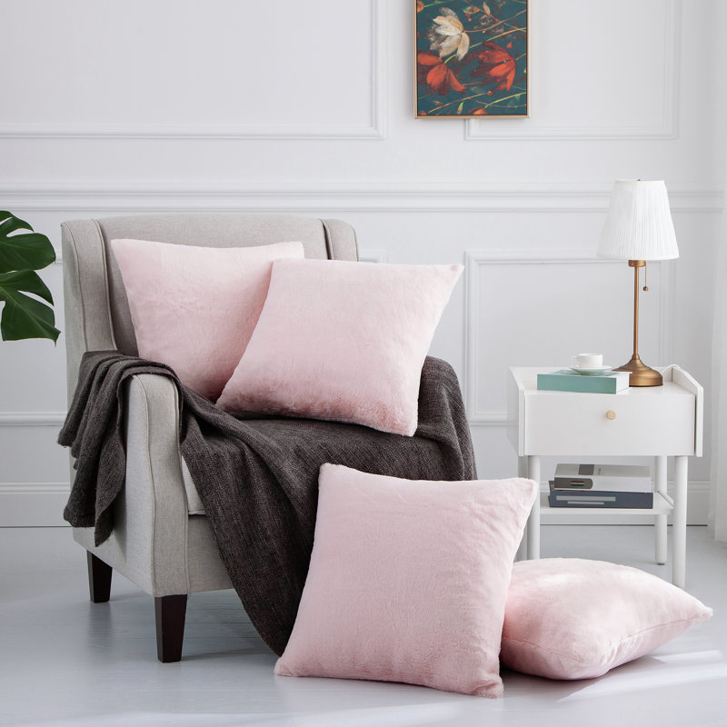 Rabbit Faux Fur Pillow Cover, Soft Pink